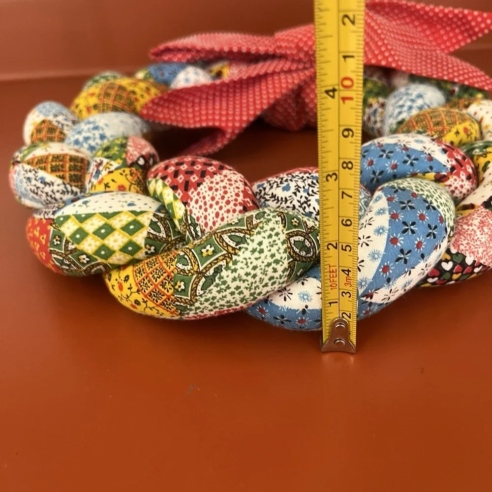Vtg 1970's Wreath Puffy Quilted Stuffed Fabric Funky Groovy Handmade Retro Red